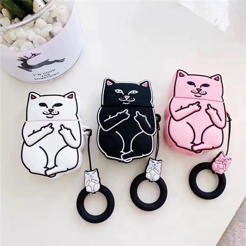 Funny Cat Middle Finger Case for Apple AirPod